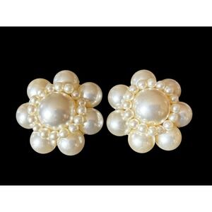 Vintage Faux Pearl Large Clip On Earrings or Shoe Clips